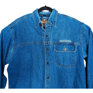Harley Davidson Men's Heavyweight Blue Denim Shirt Jacket Metal Button Up Size M